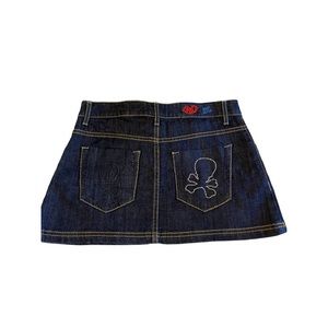 CHICK By NICKY HILTON Mini Skirt  Skull gem detail Denim Blue Jean skirt.